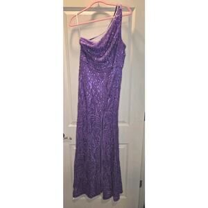 Purple Formal One Shoulder Gown Sparkle With Slit Size Large